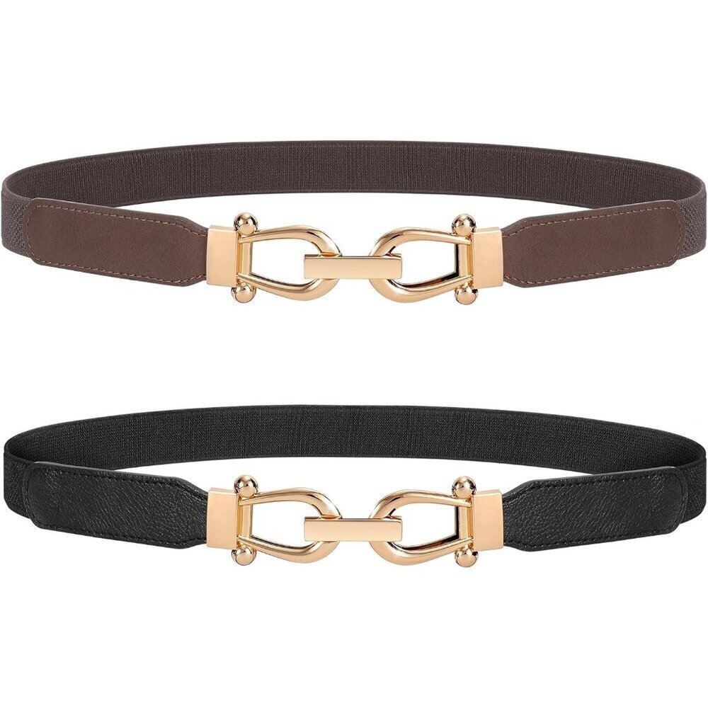 Women Stretchy Waist Belt Elastic Gold Buckle for Dresses Casual Elegant